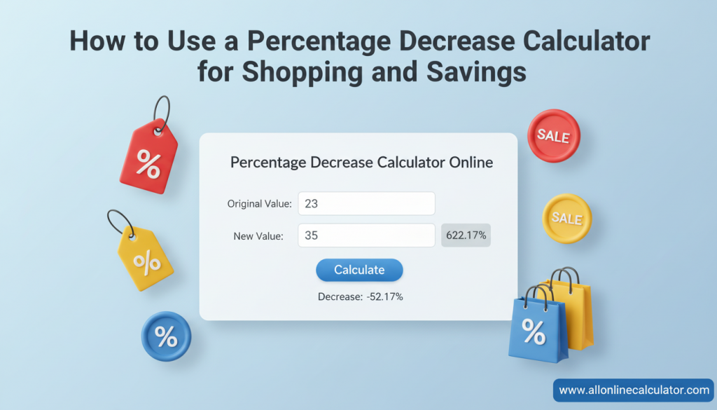 Illustration showing how to use a Percentage Decrease Calculator for shopping and savings